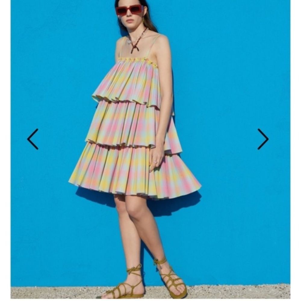 Anthro Beatrice B Tiered Babydoll Dress 6 NWT Pastel Rainbow - Picture 11 of 14